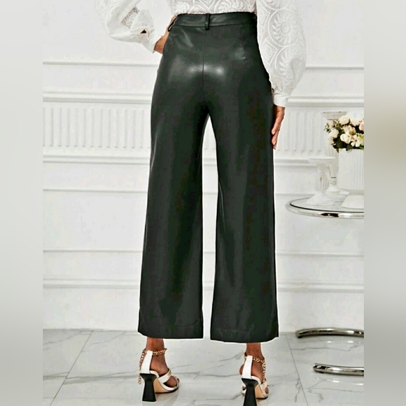 High Waist PU Leather Crop Wide Leg Pants - Picture 6 of 6